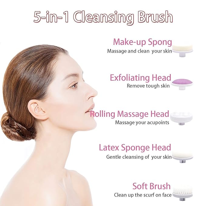 5-in-1 Electric Facial Cleansing Brush | Deep Skin Care Massager