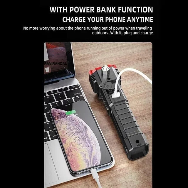 8-in-1 Rechargeable LED Flashlight | Portable Emergency Torch Light